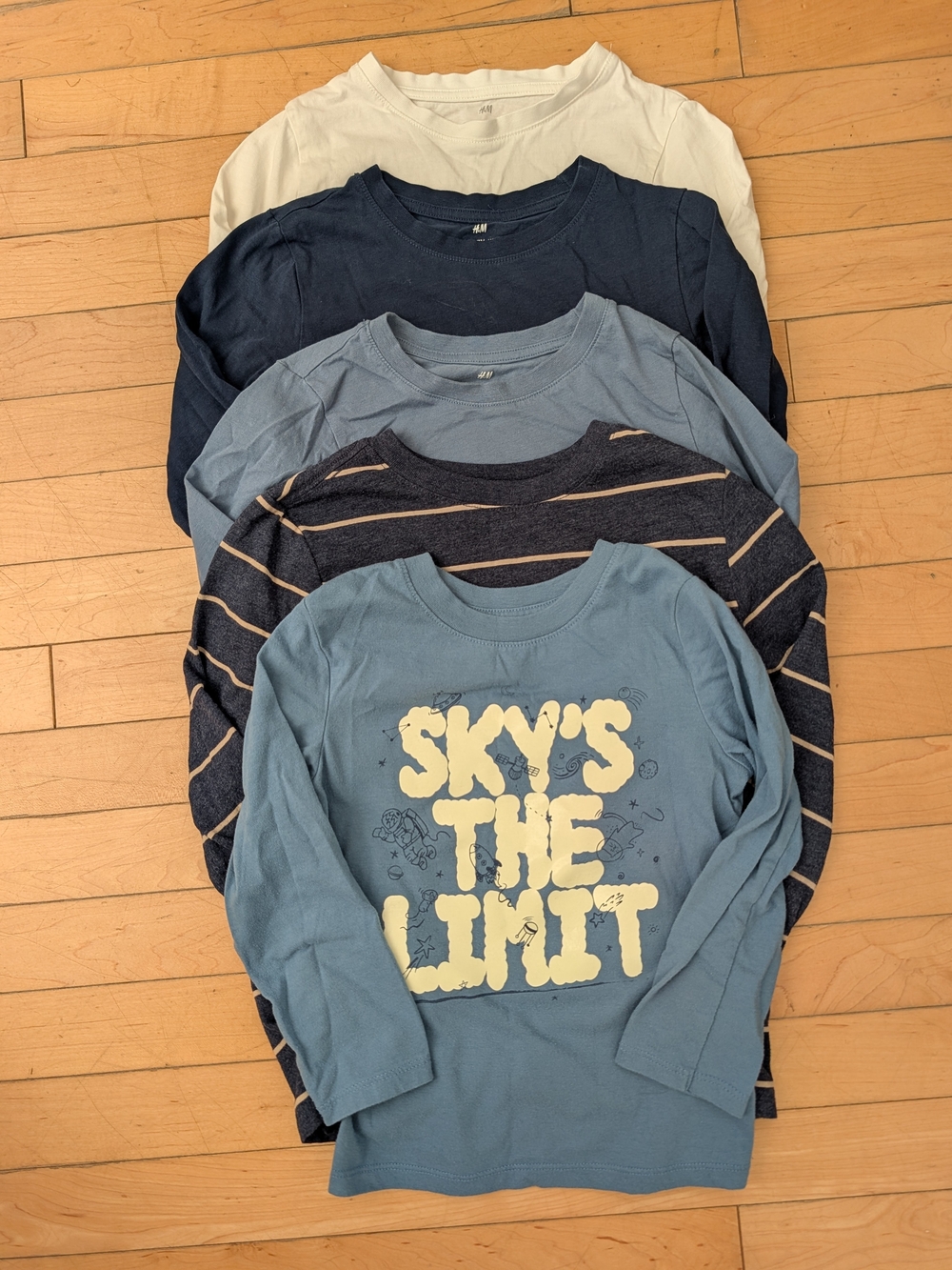 H&M 5T Boys Long Sleeve Shirts Bundle - Graphic Stripes Blue Set
